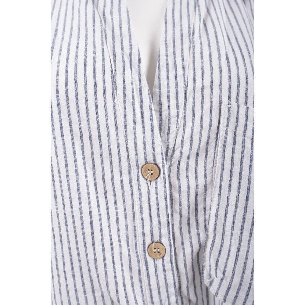 Zara Womens Knotted Blouse Top L White Gray Striped Button Front 2949/027 NWT - Picture 5 of 6